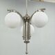 1930s Art Deco Nickel Chandelier With Opaline Glass Globes