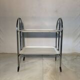 Vintage folding trolley in chromed metal and enamelled trays