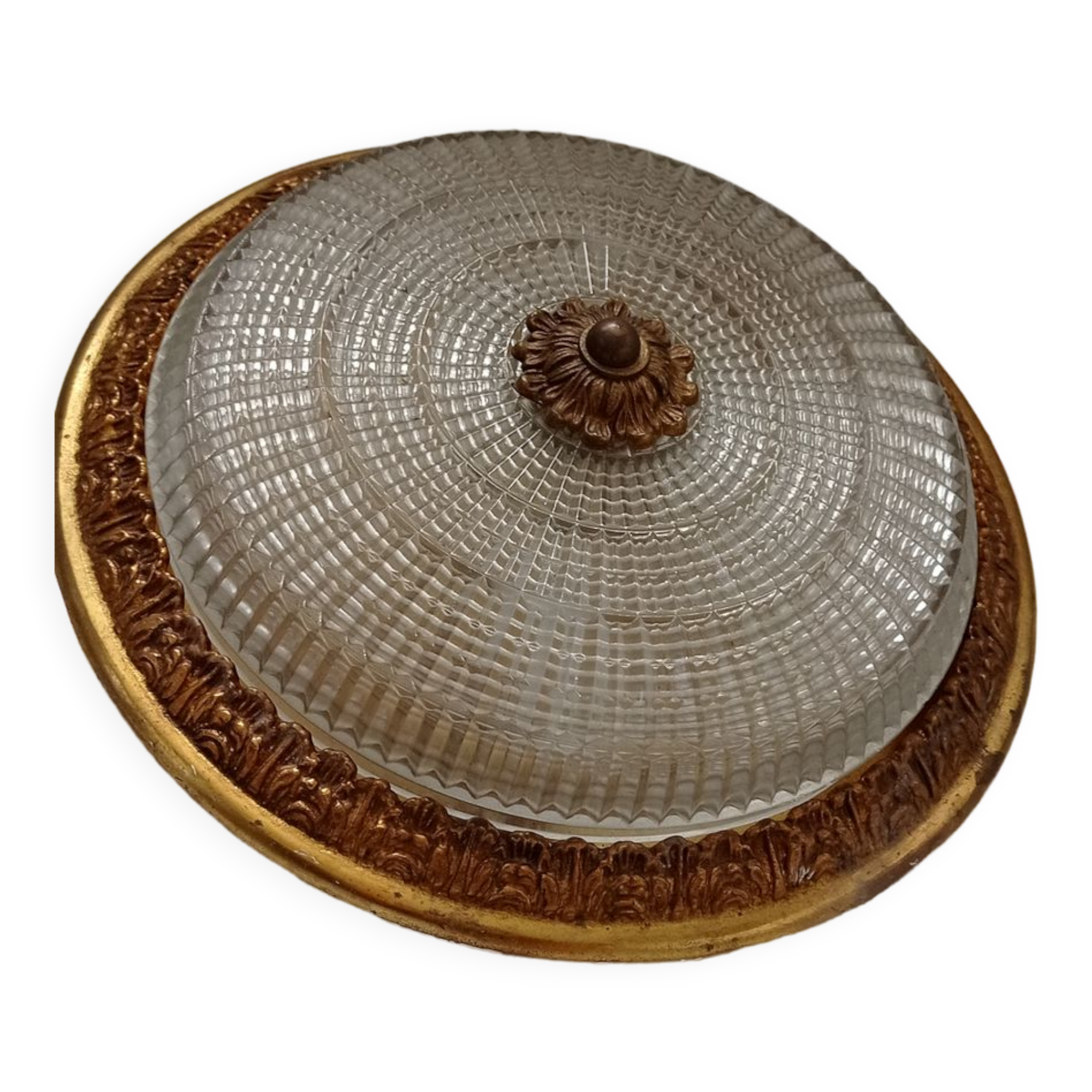 Old round ceiling lamp glass and brass