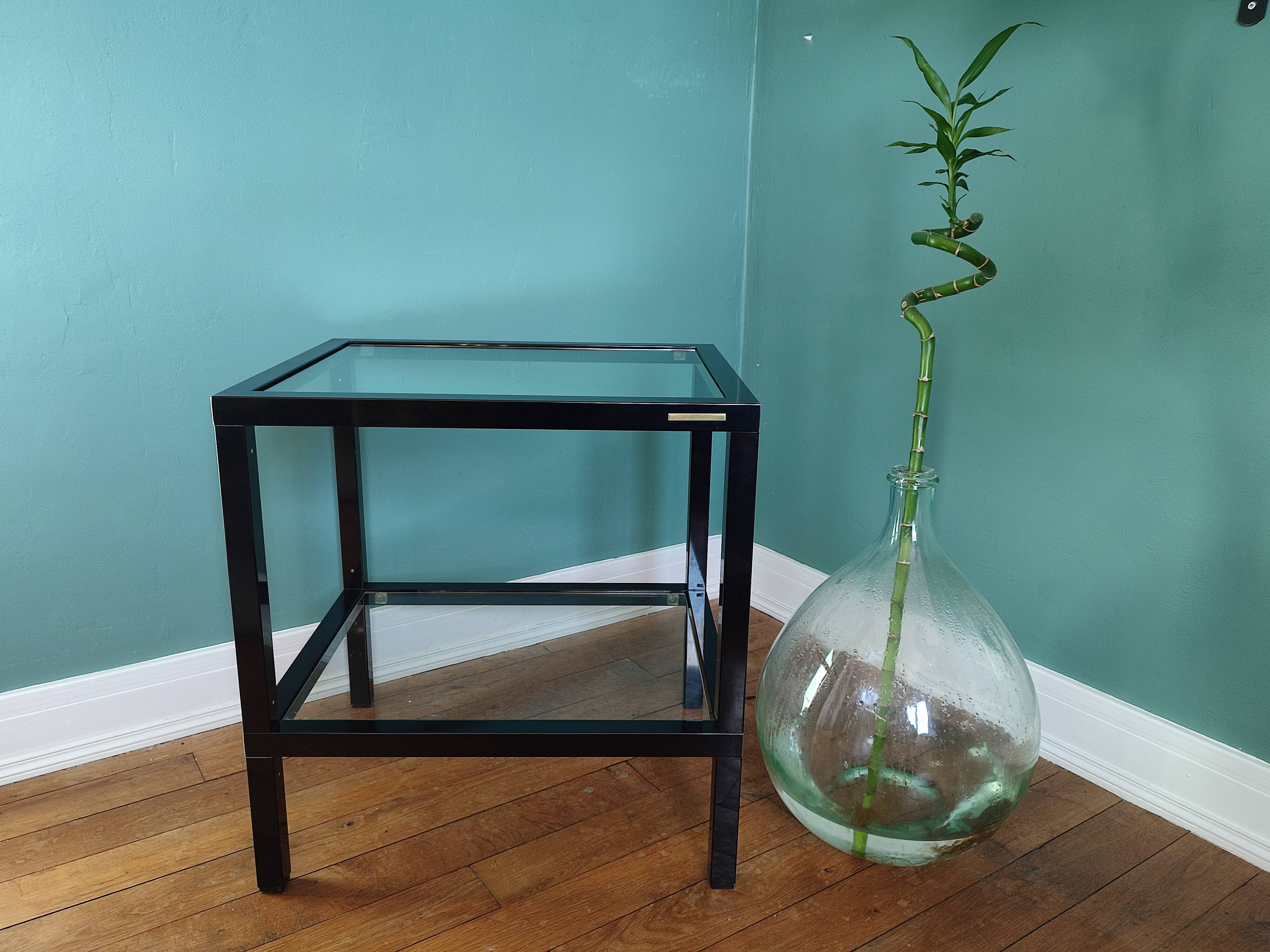 Rectangular table, end of sofa in metal and glass Vintage Vandel stone