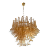 Modern Clear and Gold Murano Glass "Petals-Selle" Chandelier