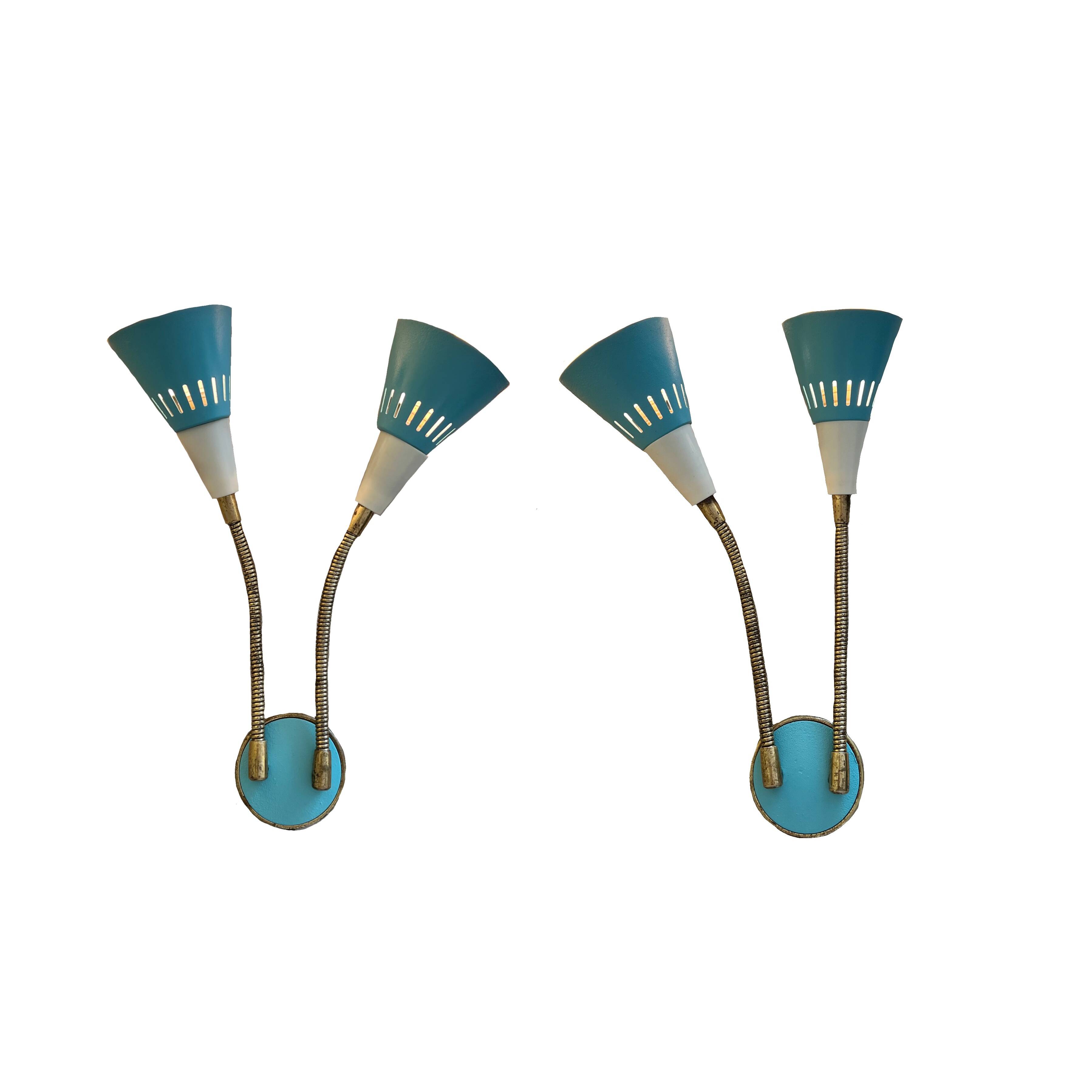 Pair of vintage Stilnovo style wall lights, 50-60s