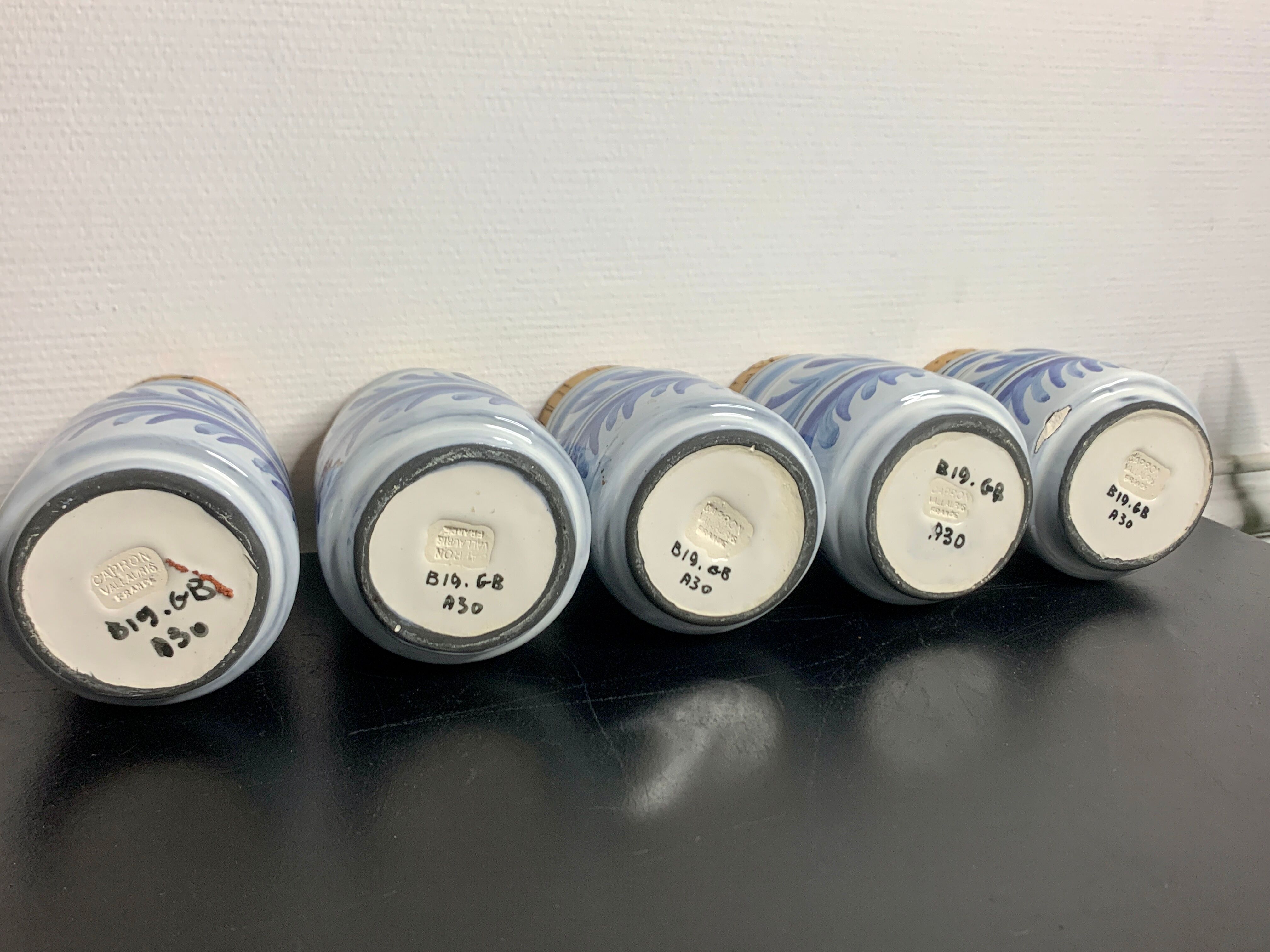 Set of 8 ceramic spice pots by Roger Capron