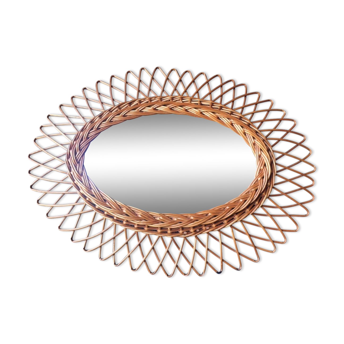 Miroir en rotin vintage époque 1960/70  50 x 37 cm