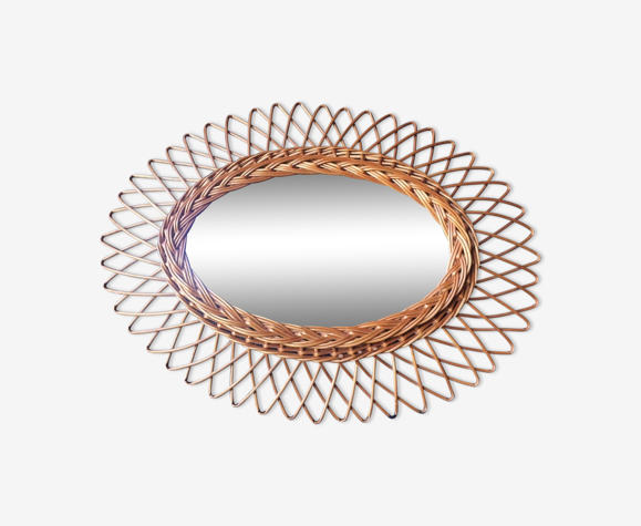 Miroir en rotin vintage époque 1960/70 50 x 37 cm