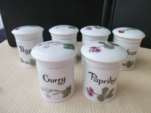Series of 6 porcelain spice pots from Berry Lourioux