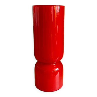Lampe tube cylindre en verre rouge vintage