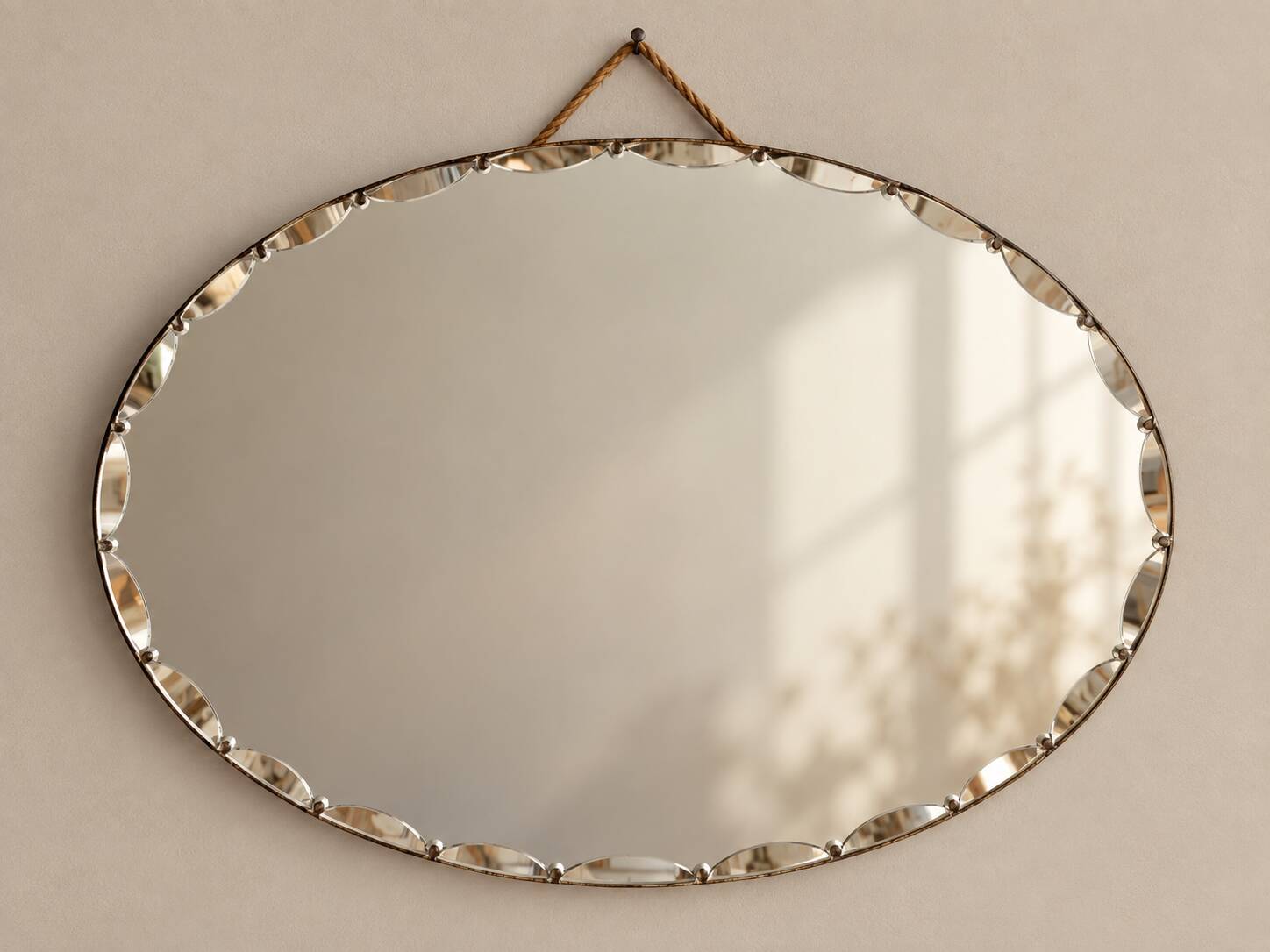 Vintage bevelled oval mirror – scalloped edge