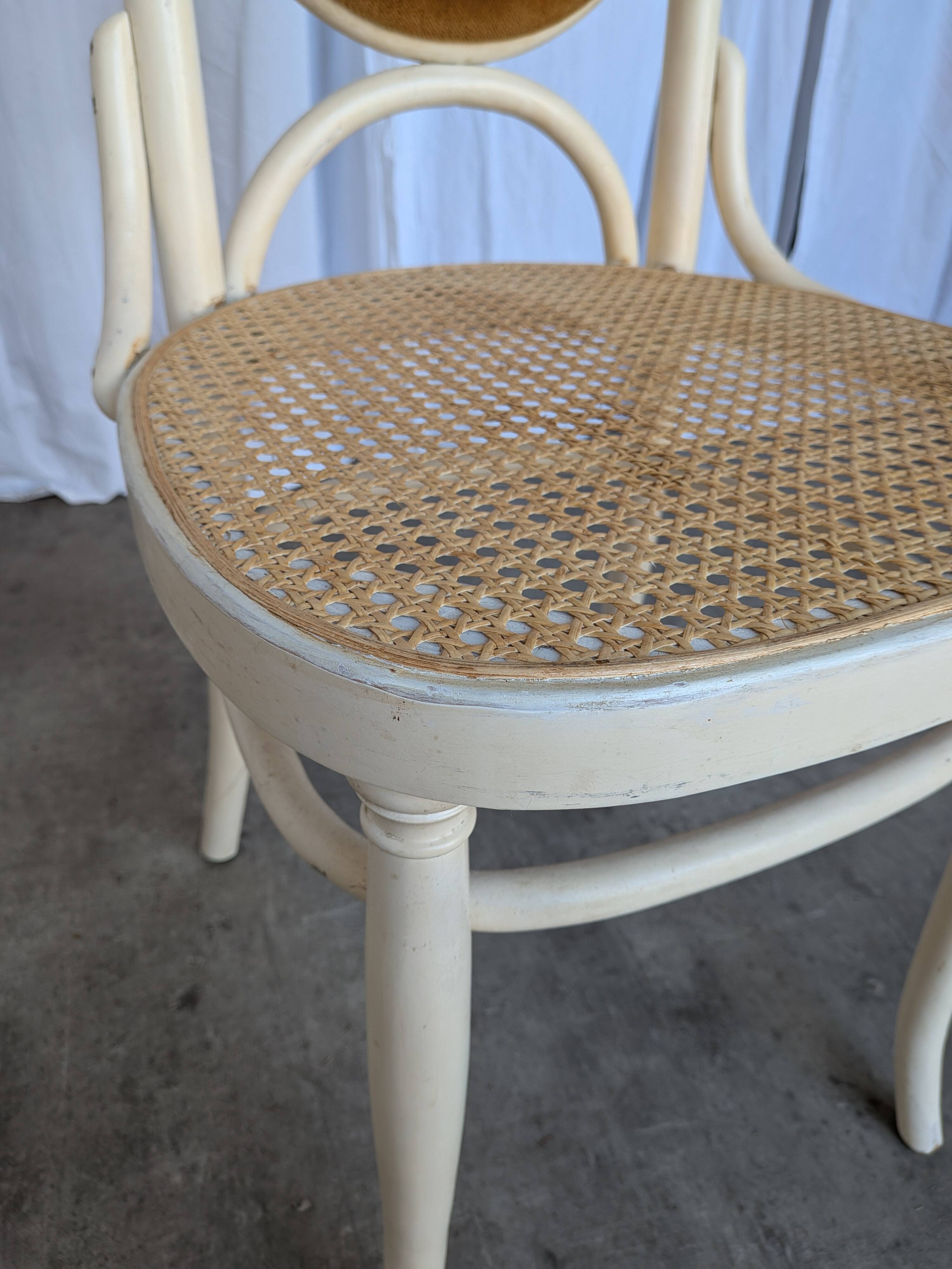 Vintage Thonet Bentwood Dining Chair: Cane Seat, Yellow Fabric Back