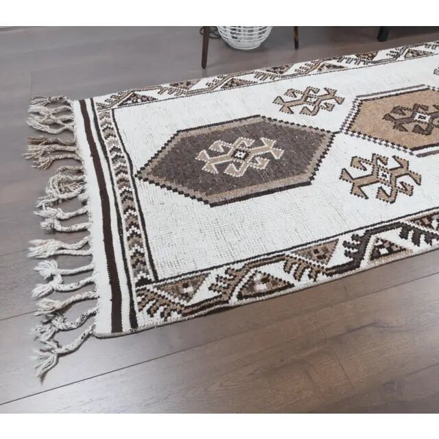 Vintage Turkish Oushak Handmade Wool Runner 100x365