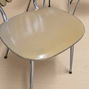 Set of 6 vintage fan-back dining chairs with beige leatherette upholstery