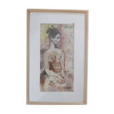 Aquarelle encadrée baguettes bois clair signée  œuvre unique