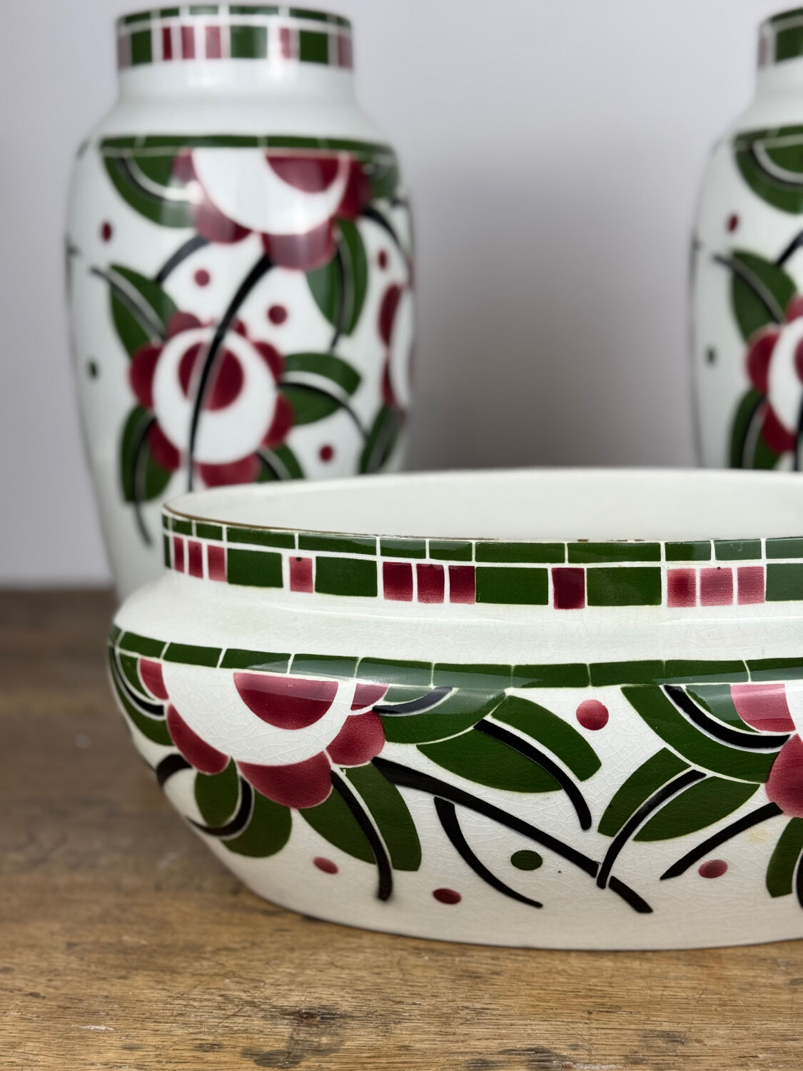 Art Deco - Lunéville mantelpiece set with vases and planter