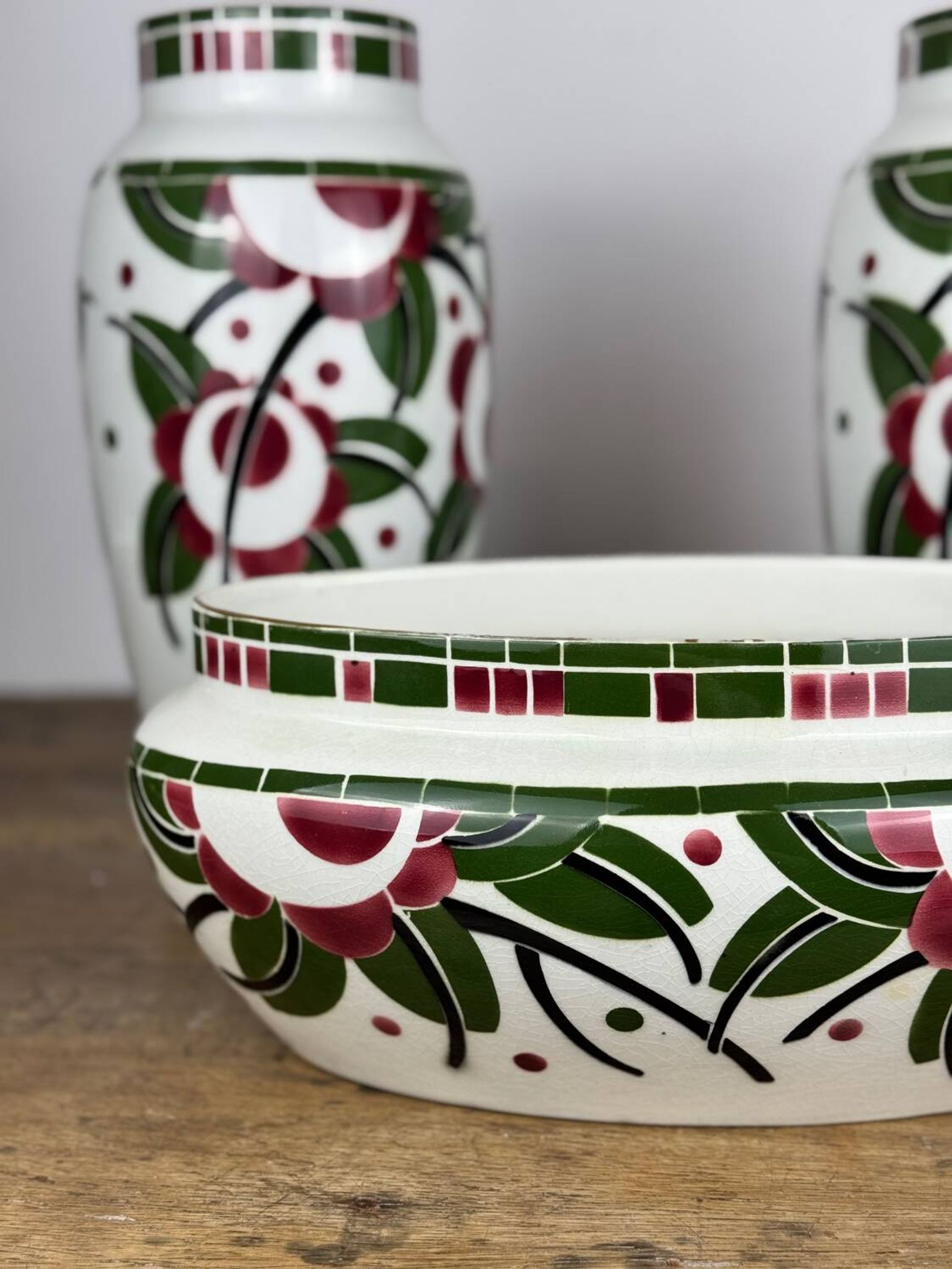 Art Deco - Lunéville mantelpiece set with vases and planter