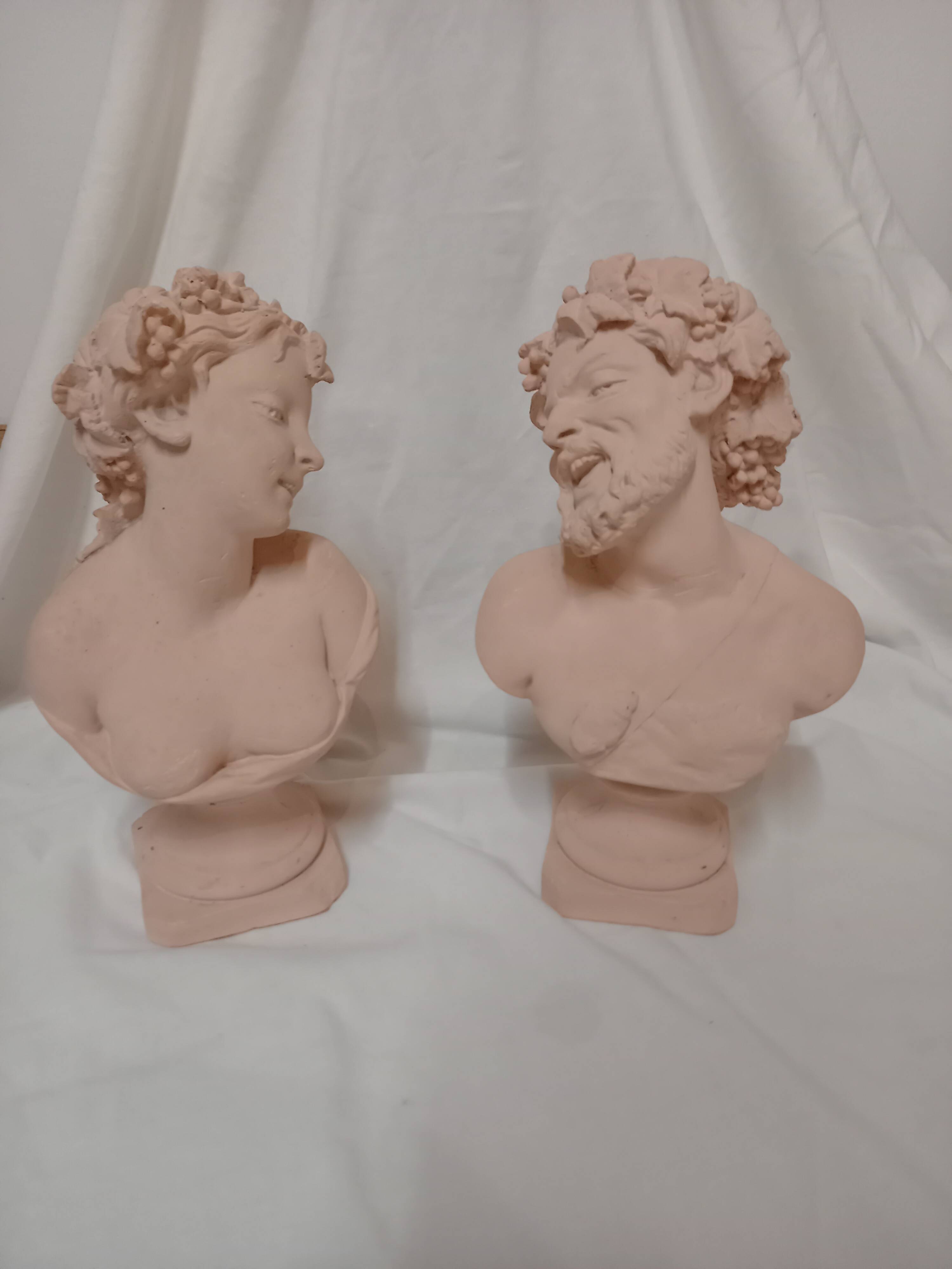 Bacchus and Bacchante, two terracotta busts, after Clodion