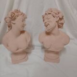 Bacchus et Bacchante, deux bustes en terre cuite, d'après Clodion