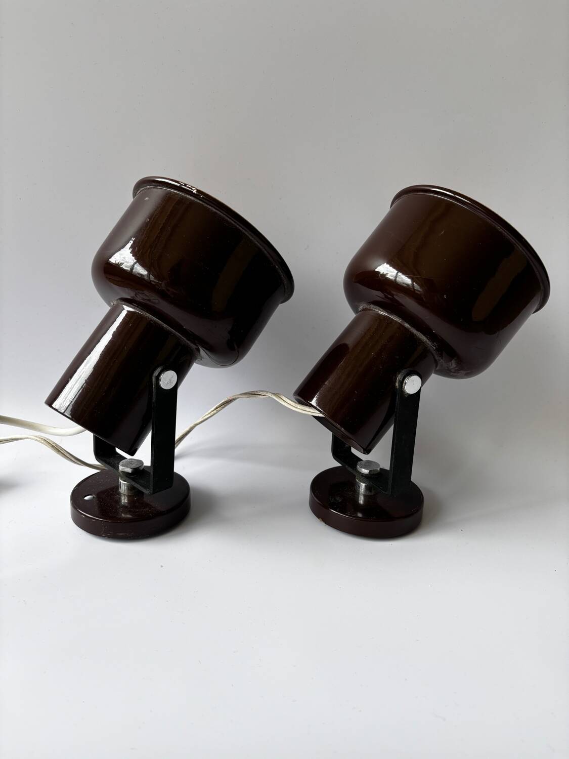 Pair of brown metal wall lights