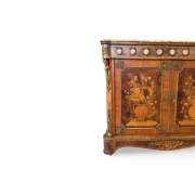 An antique French Louis XVI-style marble-top side cabinet