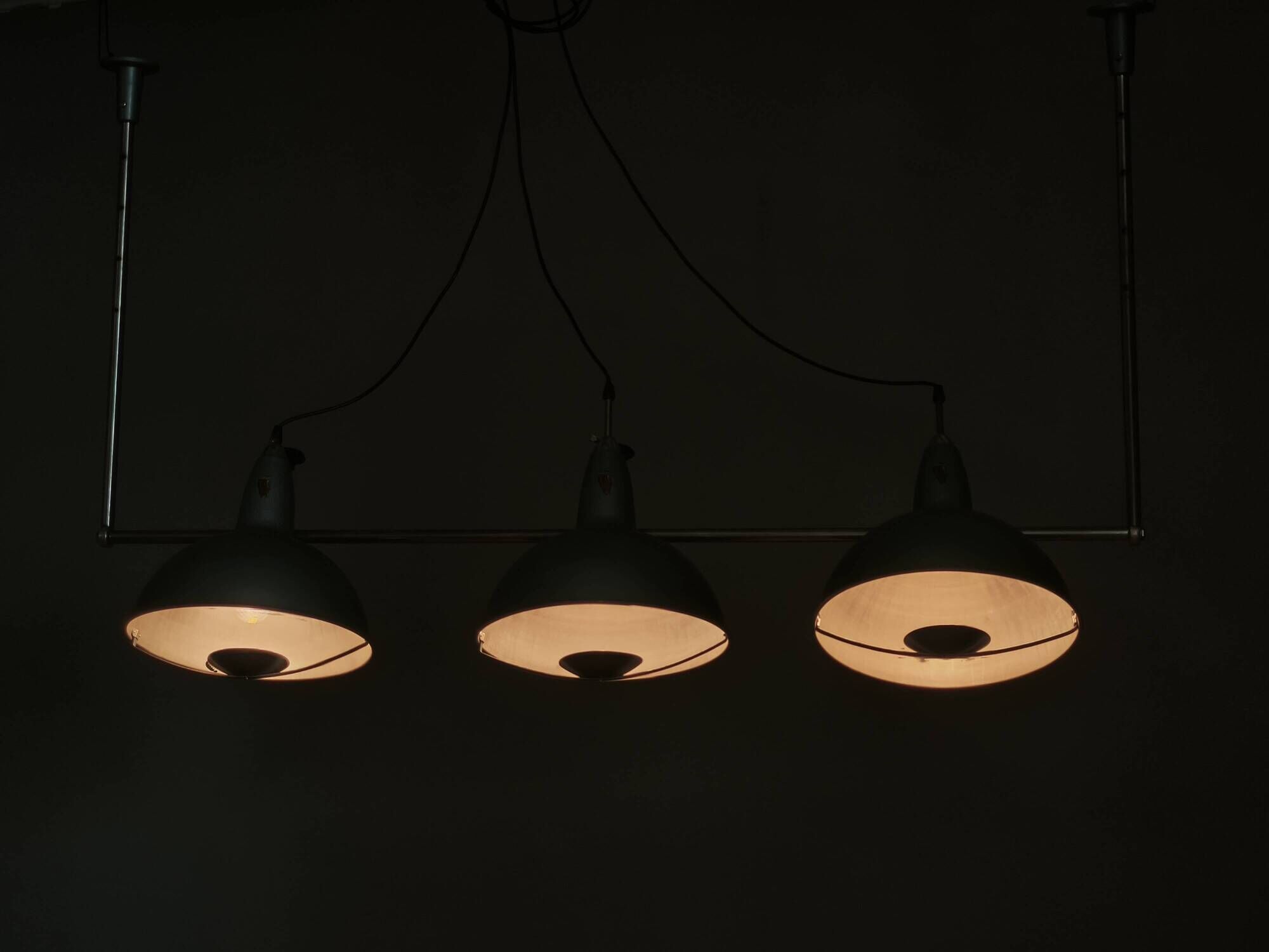 A.L.F. Firenze Italian Industrial Three-Light Chandelier, 1970s