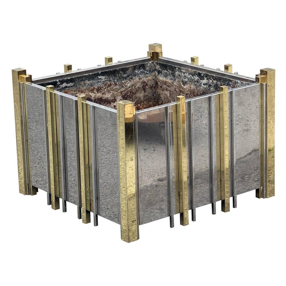 Italian planter in chrome and brass, 1970s