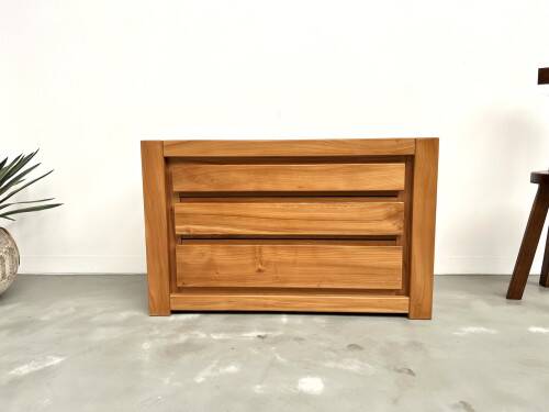 Solid elm chest of drawers, Maison Regain, circa 1970