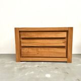 Commode en orme massif, Maison Regain, circa 1970
