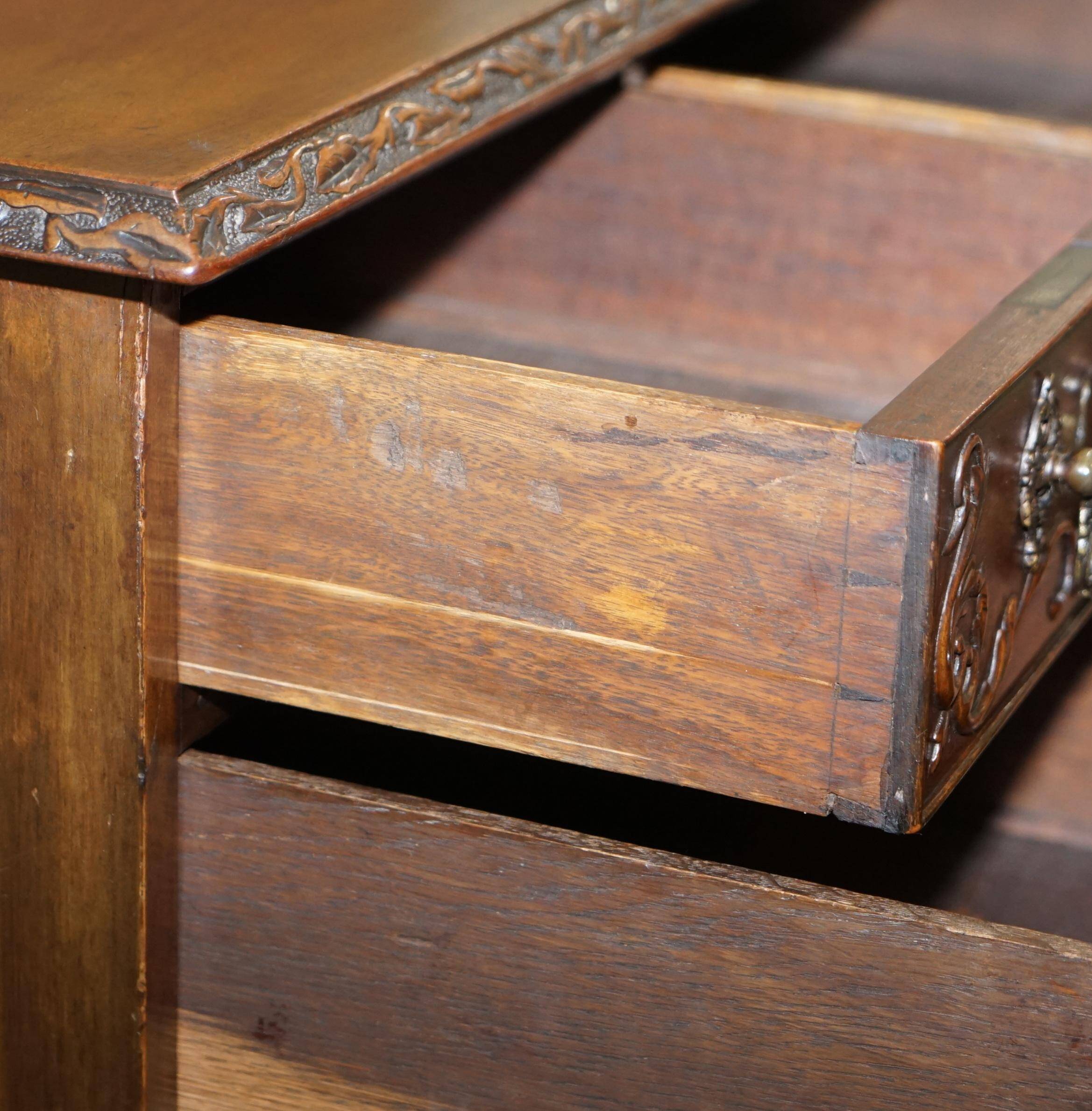 Victorian hand-carved kneehole desk 1850