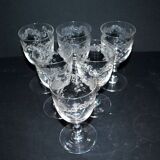 Saint-Louis set of 6 antique glasses with acid-etched rocaille and flower decoration 1920-30