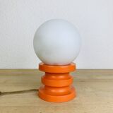 Space Age lamp in orange wood and opaline globe, 1970s