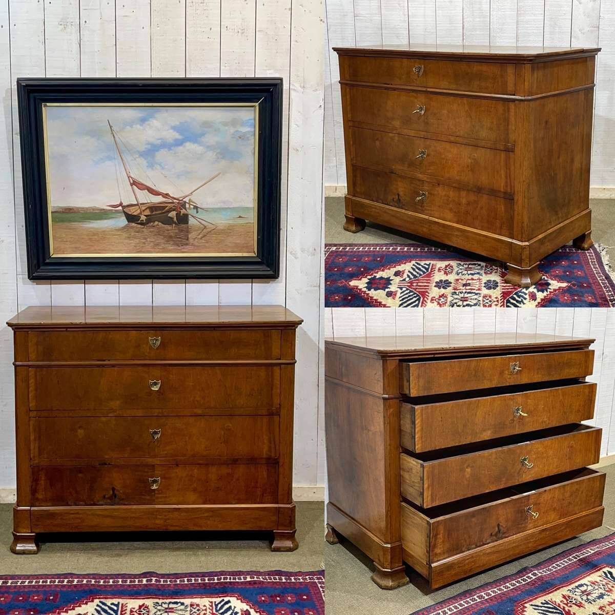 Commode Louis Philippe fin XIXème en noyer et sapin