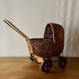 Old wicker dolls' pram - wooden wheels