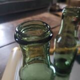 Lot of 5 vintage green bubble glass bottles (1950-1970)