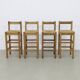 Tabourets de bar vintage en chêne et rotin, années 1970, lot de 4