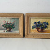 Duo of small flower bouquet paintings