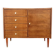 Meuble commode tiroirs et porte, placage chêne, années 60