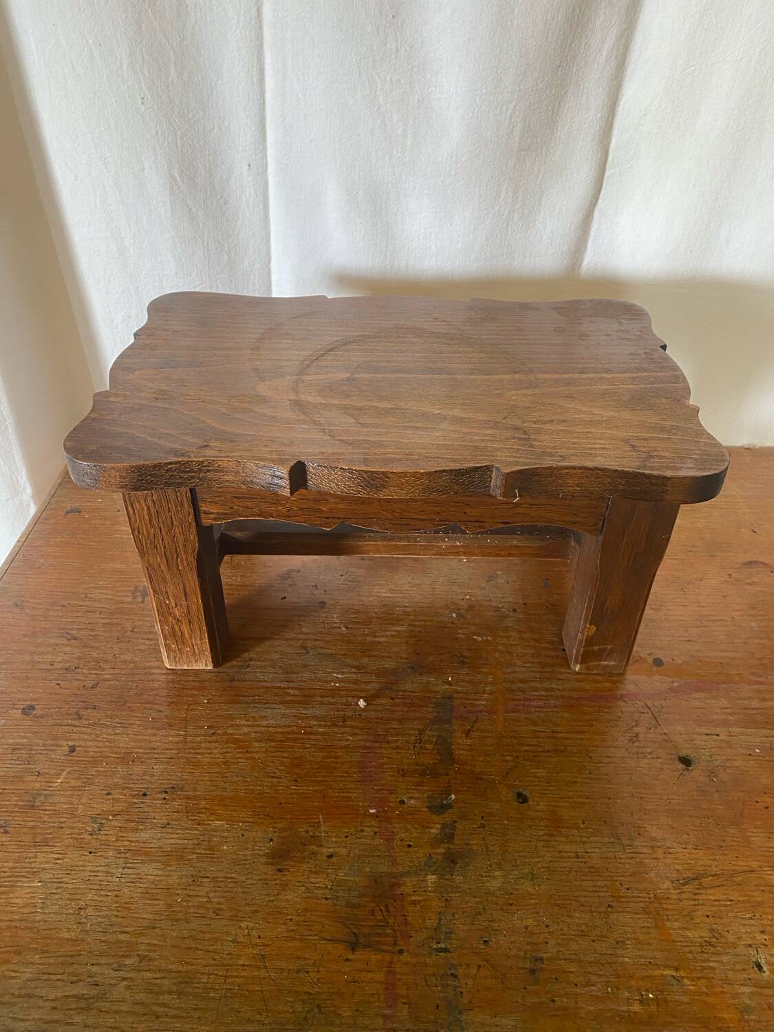 Antique Low Stool Vintage Wood Footrest