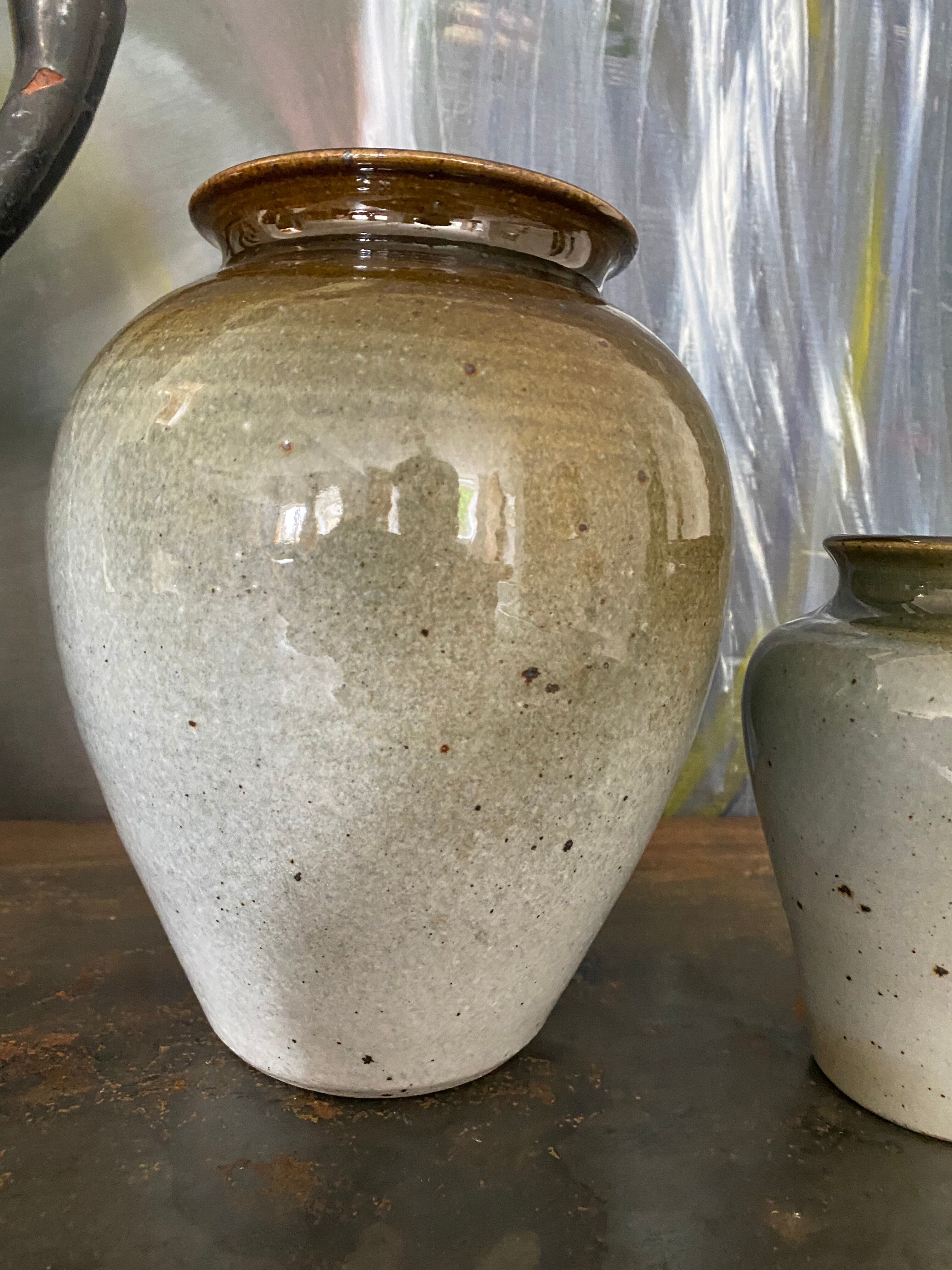 Set de 2 vases grès émaillé signé vintage