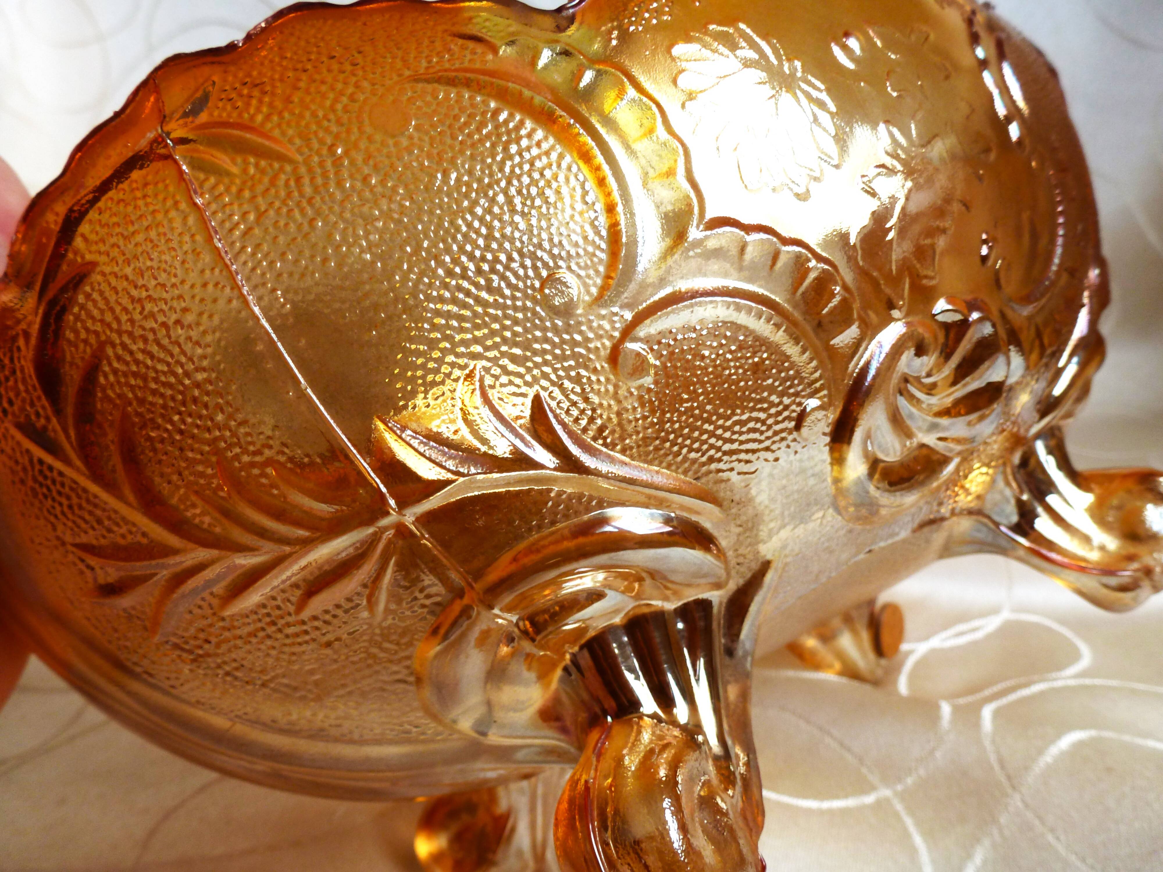 Glass fruit basket, Inwald Carnival molded glass bowl.