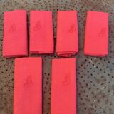 6 large cherry dyed damask cotton napkins, MB monogram, floral weave pattern