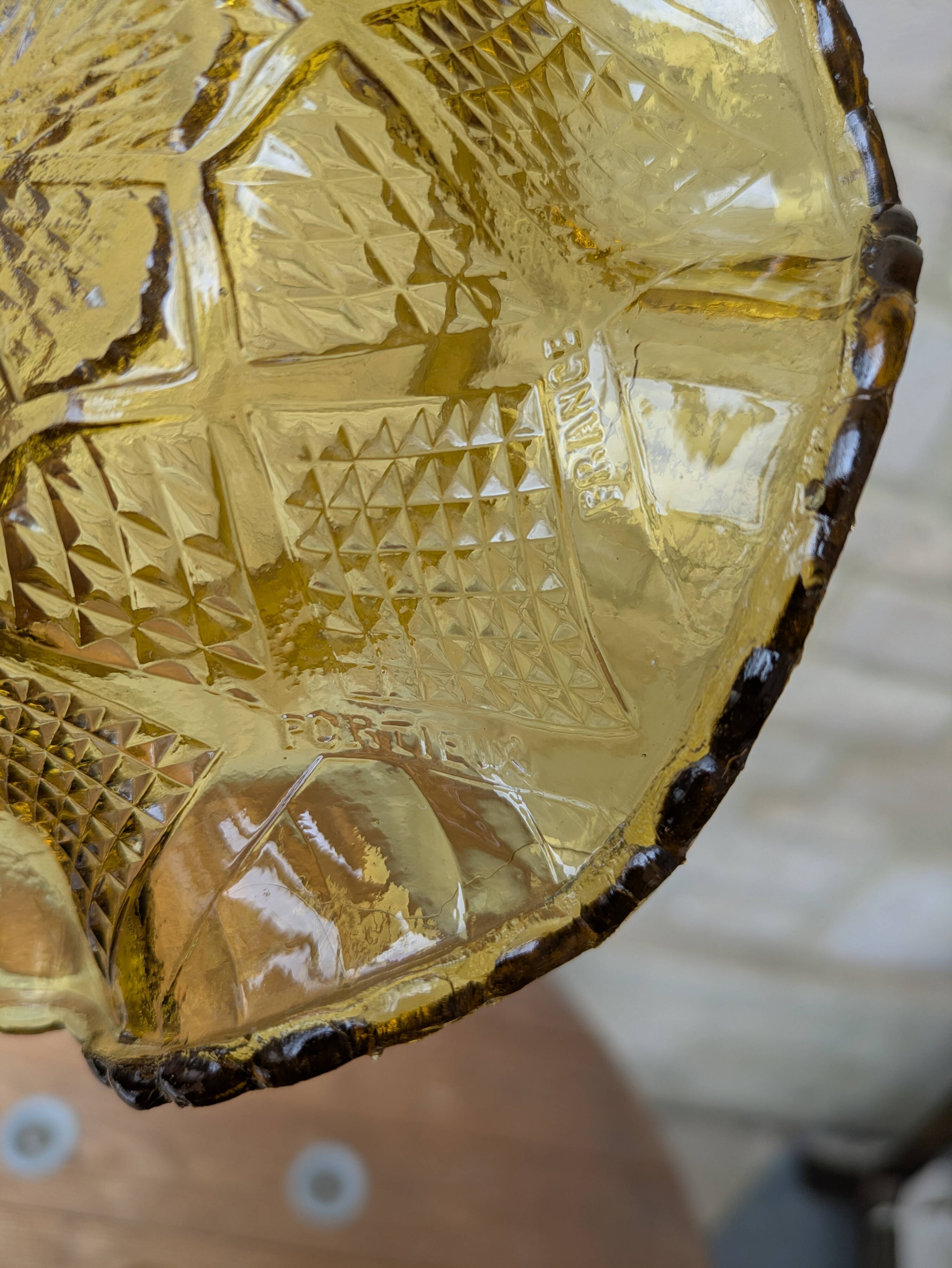 Small amber yellow glass pocket basket Portieux France