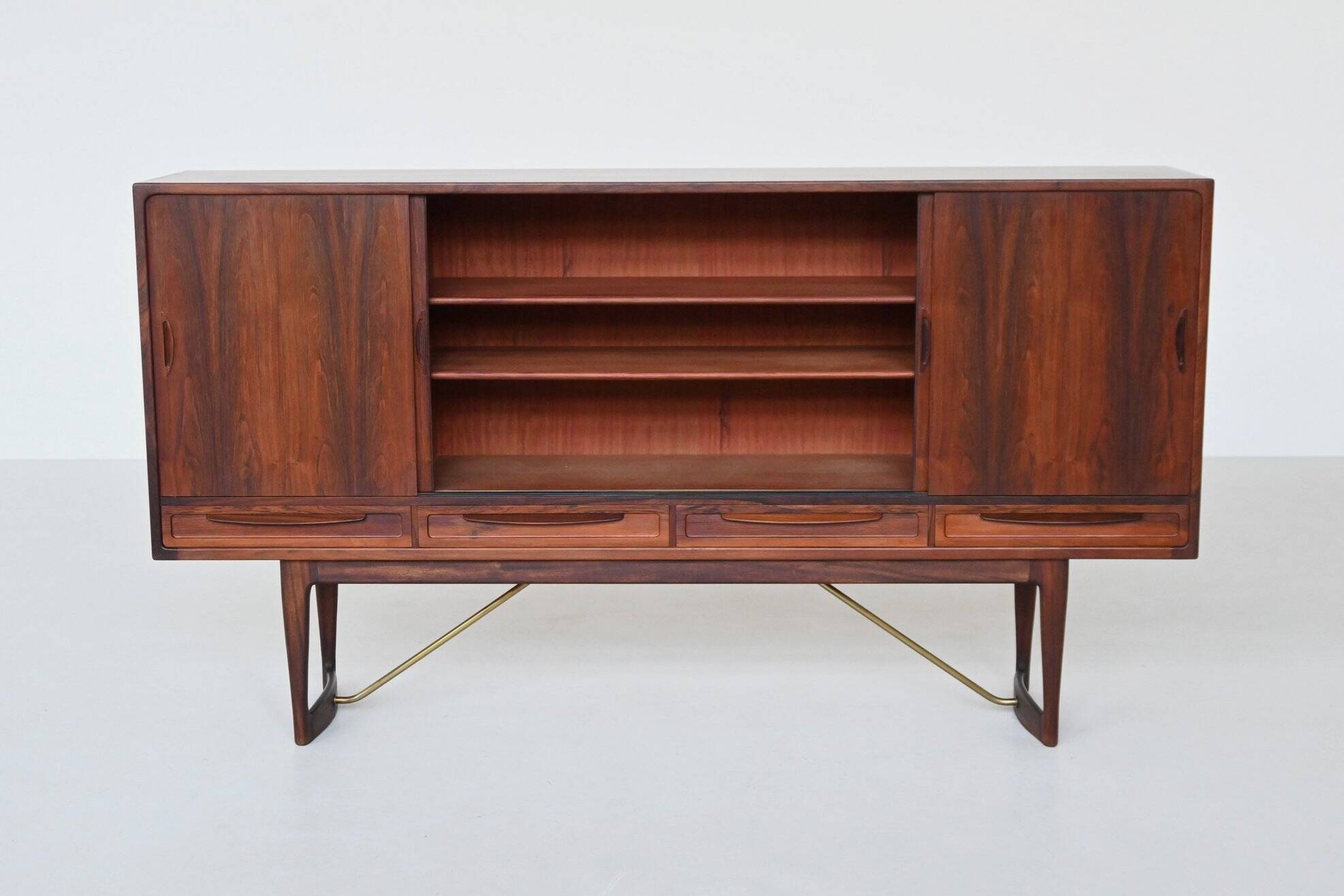 Sofus Jorgensen cross-leg highboard in rosewood Nyrup Denmark 1960