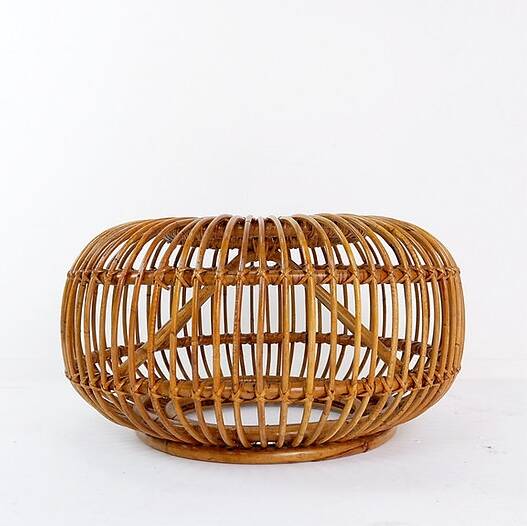 Mid-Century Modern Vintage Rattan Pouf in the Style of Albini 1960s