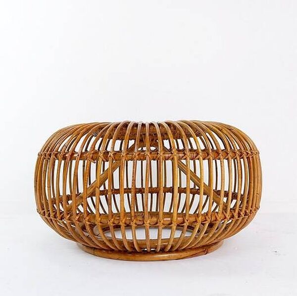Pouf en rotin vintage moderne du milieu du siècle dans le style d'Albini 1960s