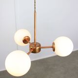 Mid-Century Modern Italian Chandelier in Copper and Opaline Glass, 1960s
