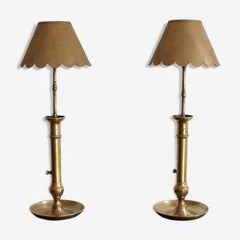 Pair of brass candlesticks lamps