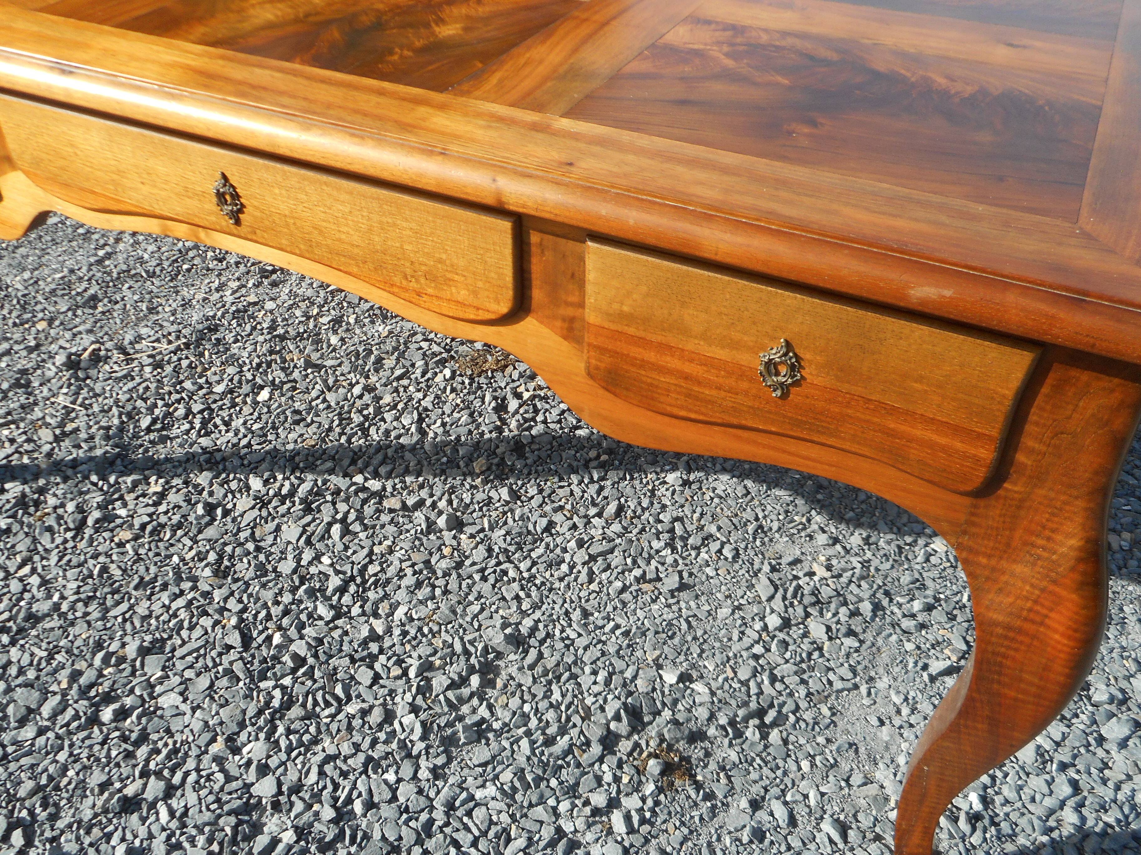 large double-sided walnut desk 3 drawers 2 pulls