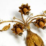 Pair of gold plated Italian 1980's floral Regency Murano glass sconces