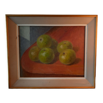 Tableau ancien nature morte aux pommes