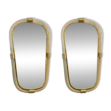 Elegant Pair of Murano Glass Mirrors in Gold Leaf, Italy, “Torciglione” Design