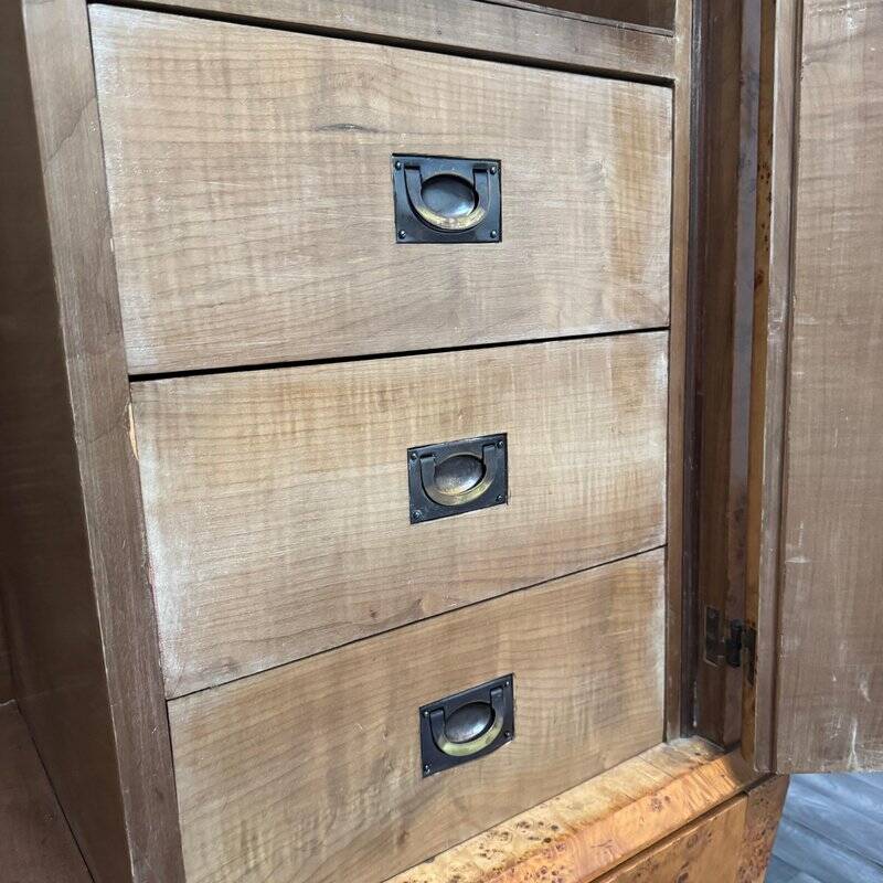 Cubist Art Deco wardrobe in heather wood, 1940s